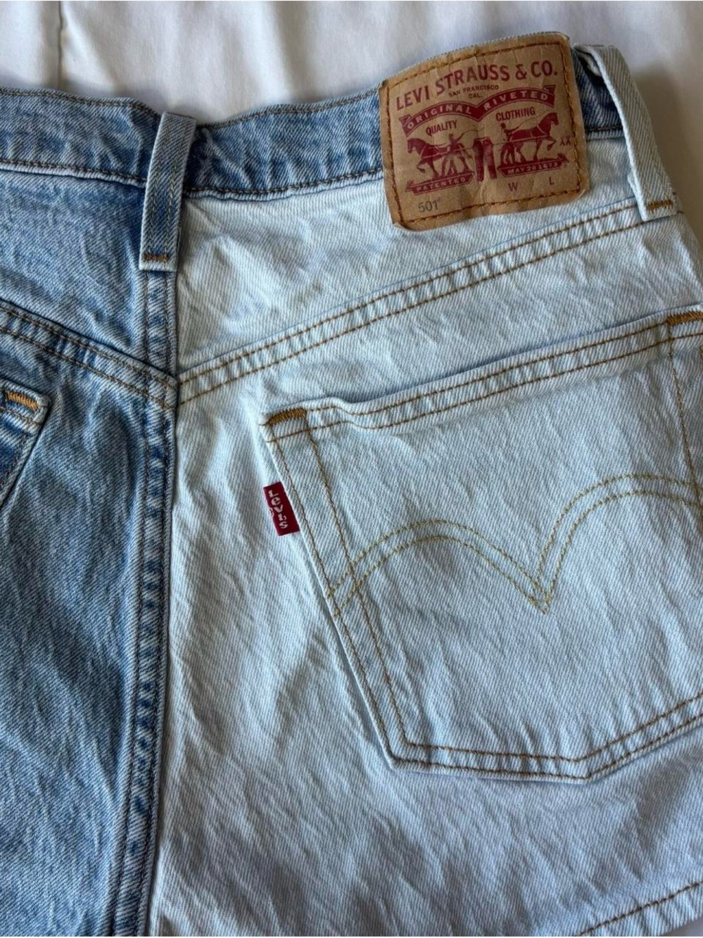 Levi's Two-Tone Cutoff Denim Shorts - Light Blue & Medium Blue - Picture 3 of 7